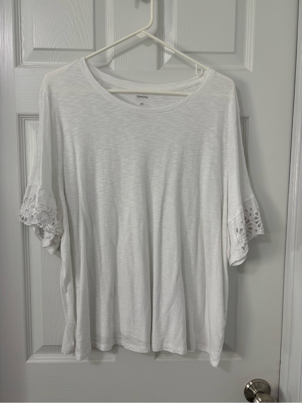 Sonoma White Lace-Trim Short Sleeve Top